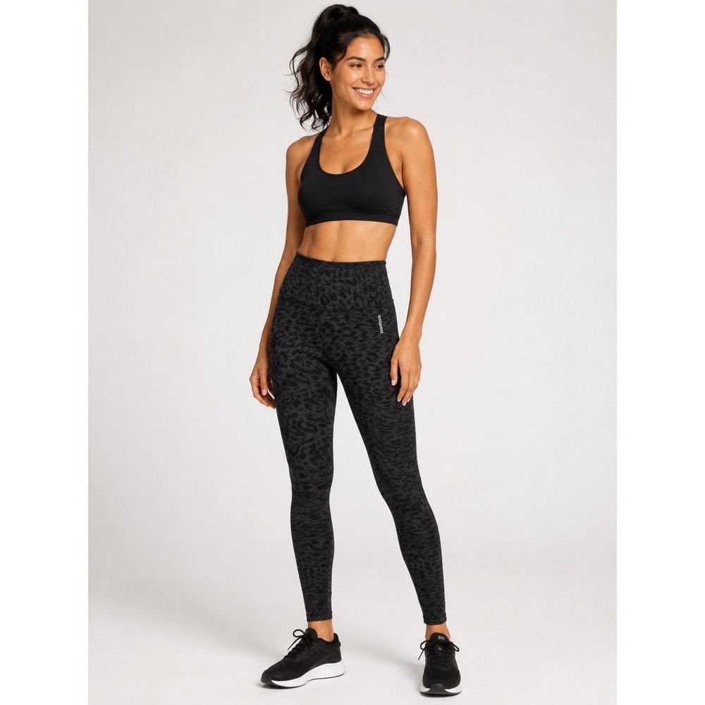 Reebok Women's Black Animal Print High Rise Compression Leggings Size M 29"